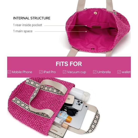 Pink - Boho Chic, Beach Bag, Lightweight & Stylish - Picture 5 of 7